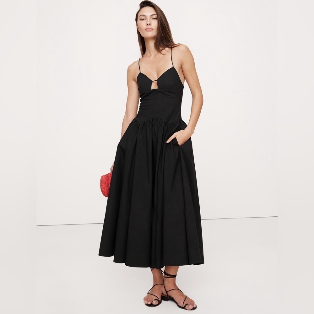 NWT! Banana Republic Black Stretch-Cotton Poplin Long Midi Dress 🦦